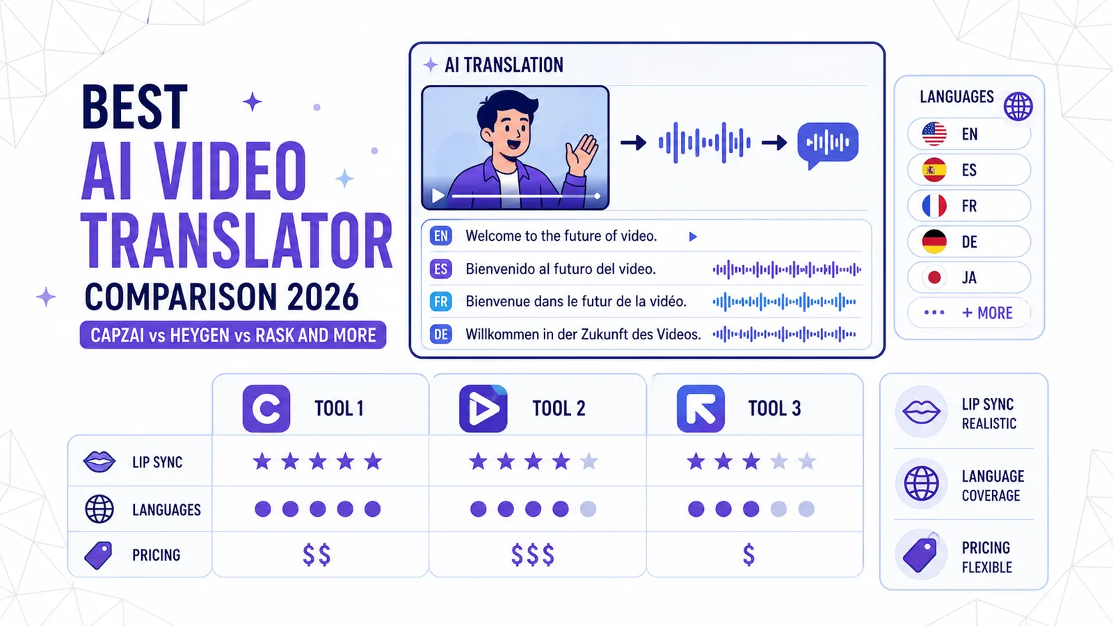 Best AI Video Translator Comparison 2026: CapzAi vs HeyGen vs Rask and More