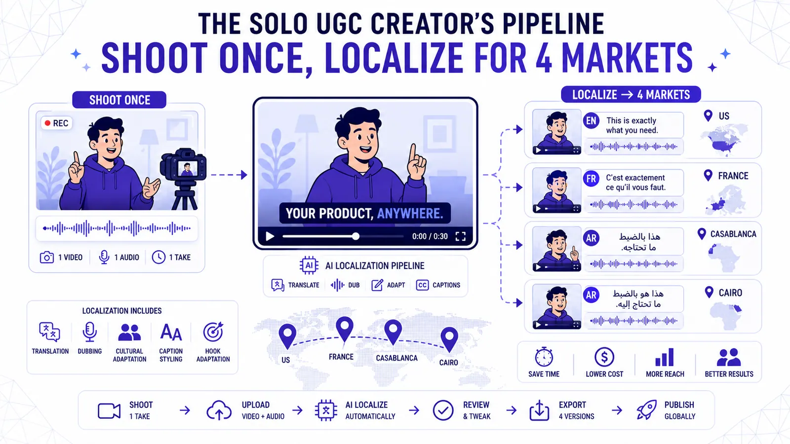 The Solo UGC Creator's Pipeline Shoot Once Localize for 4 Markets